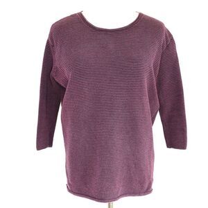 Wilfred Silk & Cashmere Blend Ribbed Knit  Sweater 3/4 Sleeve - Burgundy Maroon